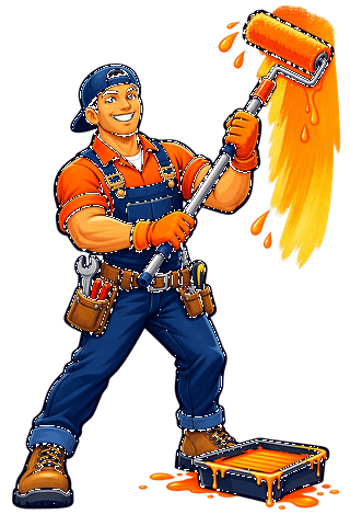 Handyman Pros mascot painting a wall