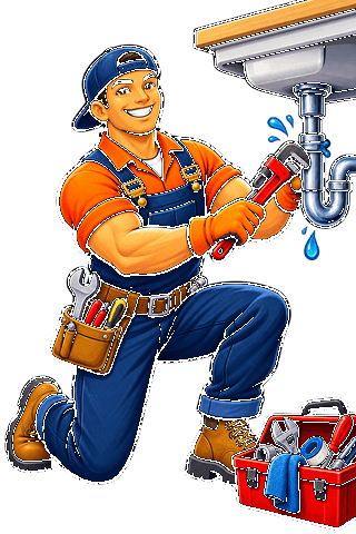 Handyman Pros mascot fixing a faucet